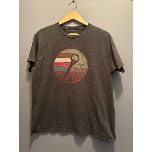 Marmot Men's Graphic T-Shirt Dark Gray Large Crew Neck Short Sleeve - Picture 1 of 7